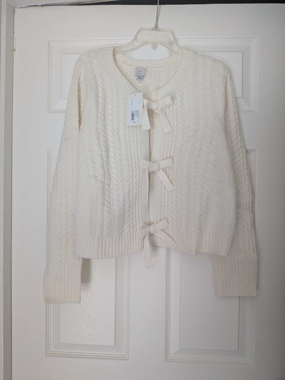 XL A New Day Cable Knit Bow-Front Sweater Cardigan - Cream